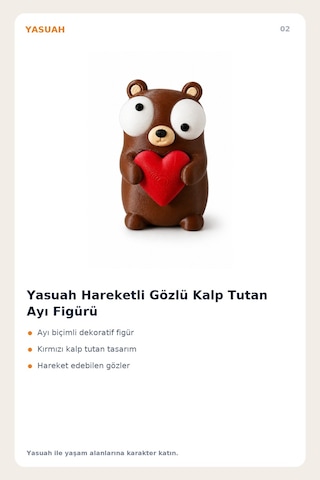 Yasuah Hareketli Gözlü Kalp Tutan Ayı Figürü