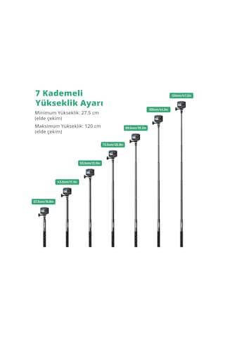 Akaso 120 Cm Uzatılabilir Selfie Çubuğu Ve Tripod Standı Aksiyon Kamera Aksesuarı Siyah