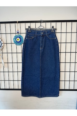 Dema Kadın Koyu Mavi Pamuklu Denim Etek Koyu Mavi