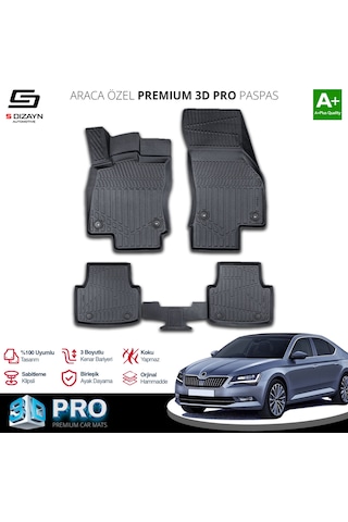 S-dizayn Skoda Superb 3d Pro Havuzlu Paspas 2015-2023 A+ Kalite