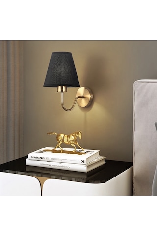 Burenze Modern Tasarım Duvar Aplik Gold Gövde Siyah Abajur