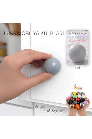 Sert Plastik Düğme Yuvarlak Top Gri Dolap Mobilya Mutfak Dolabı Çekmece Kulbu Kulpu Kulplar