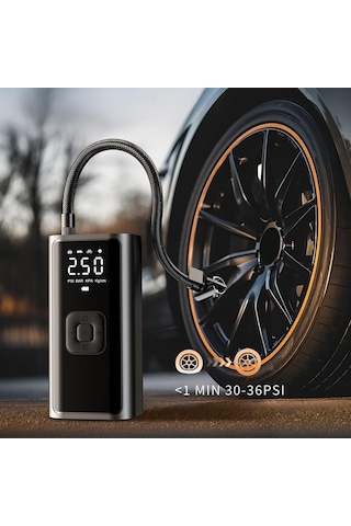 Hava Kompresörü, 150 Psı Dijital Göstergeli Oto Kompresör, Araba, Motosiklet, Bisiklet Ve Top İçin, Taşınabilir Şarjlı Kullanım, Fener Işığı, 4500 Mah Batarya, 3 Farklı Başlık Psı,kpa,bar,kg/cm²