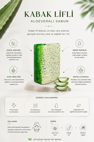 Kabak Lifli Sabun Aloe Vera Özlü Ferahlatıcı Ve Rahatlatıcı Cilt Bakım Sabunu