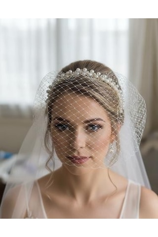 İncili, Duvaklı Nikah Tacı, Gelin Tacı, Nedime , Lohusa , Parti Tacı Orjinal Vual Tül ile