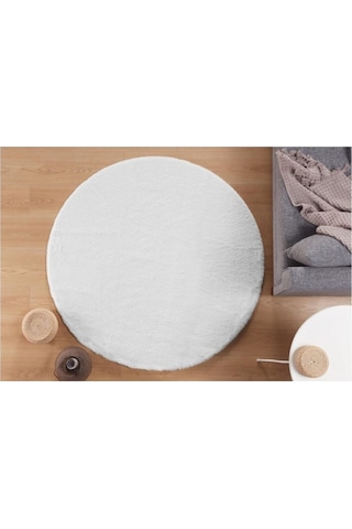 Balat Halı Dekoratif Beyaz Peluş Yumuşak Yuvarlak - Oval Halı Karışık, Çok Renkli