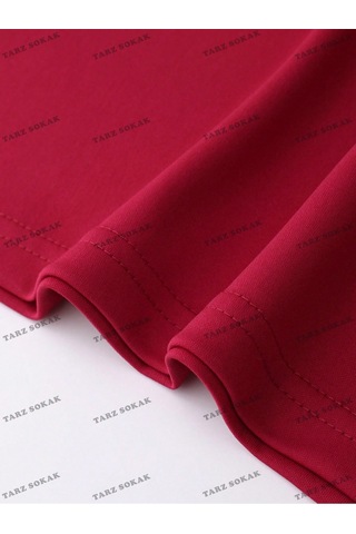 Flood Of Style Crop Ckod-232913 Kalpli Ve Sloganlı Grafik Düşük Omuzlu Bordo
