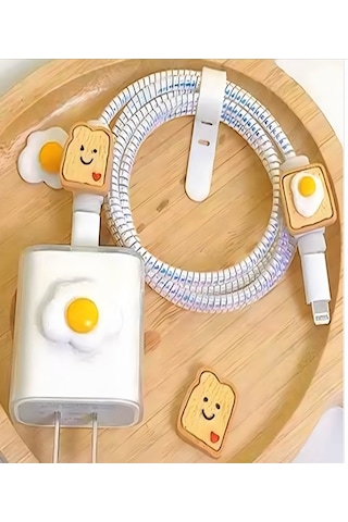 Brokoli Home Apple Uyumlu iPhone 18w/20w Şarj Kılıfı, Şarj Kablosu Örme Aparatı, Toparlayıcı Omlet, Kablo Beyaz