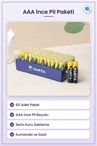Aaa İnce Pil 60 Adet Toplu Paket Kumanda Saat Oyuncak Küçük Elekt