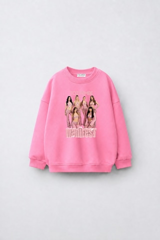 Fasardi Manifest Girls M6nifestgirls Baskılı Oversize Şardonsuz Uzun Kollu Kız Çocuk Sweatshirt Pembe