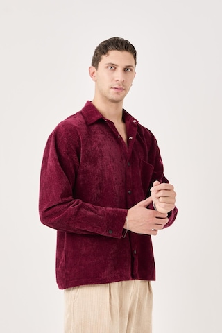 Rocqerx X-0002 Cep Detaylı Fitilli Kadife Gömlek Bordo