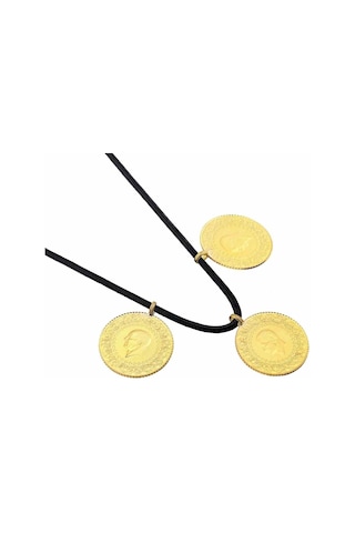 Agakulche 22 Ayar 3 Tam Altın Siyah İpli Kolye