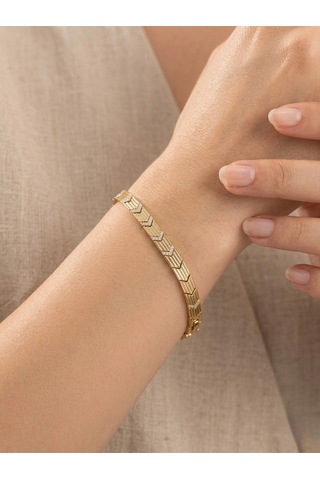 Xuping Premium 14k Altın Kaplama V Model Zirkon Taşlı Kaburga Kelepçe Bileklik Altın - Çelik