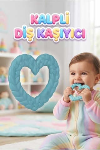 Kalp Şekilli Esnek Bpa İçermeyen Kabartılı Pastel Renkli Oyuncak Bebek Diş Kaşıyıcısı Turkuaz