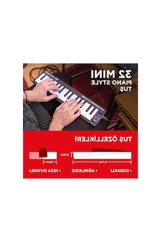 2As Usb Mıdı Klavye Denetleyici, 32 Hız Duyarlı Mini Tuş İle Açık Antrasit