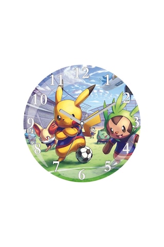 Pokemon Pikachu Çizgi Film Sessiz Bombeli Gerçek Cam Duvar Saati Siyah