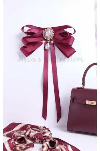 Kadın Fiyonk Broş-bordo. Rhinestone Çiçek Detaylı. Fiyonk Broş Kurdele. Boyun Kravat Çok Renkli