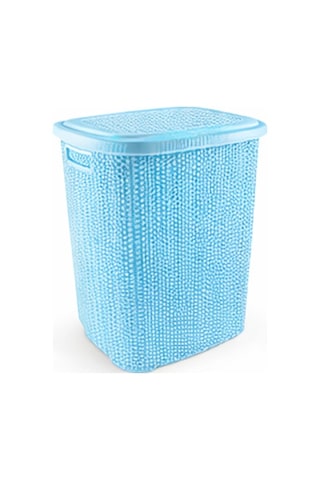 Kirli Çamaşır Sepeti Kapaklı 65 Lt Örgü Desenli Plastik Çamaşır S Mavi