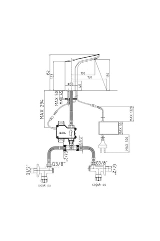 Eca 108108054 Çift Su Girişli Elektrikli Fotoselli Lavabo Bataryası