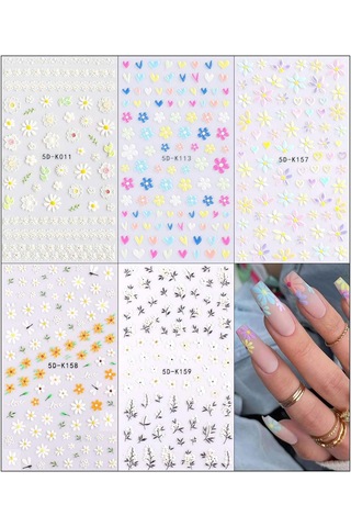 3d Kabartmalı Bahar Çiçekleri Tırnak Sanatı Çıkartmaları 5 Yaprak 5d Kendinden Yapışkanlı Renkli Çiçek Açan Tırnak Malzemeleri Tırnak Sanatı Tasarımı