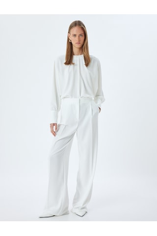 Koton Uzun Kollu Bluz Manşetli Yuvarlak Drapeli Yaka Krep Kumaş Kırık Beyaz 5wak60087uw Ekru