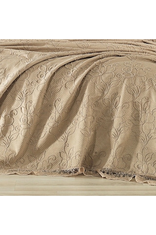 Nazik 7 Parça Pikeli Nevresim Takımı Gelin Seti Rosella Bej Diğer