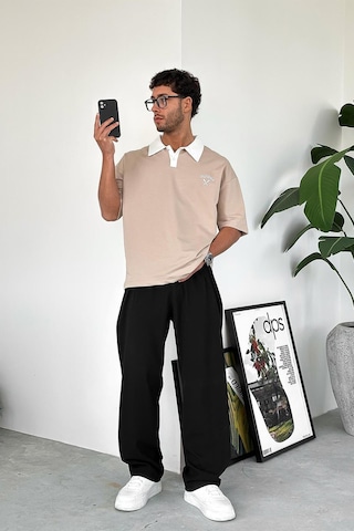 Krem California Polo Yaka Outplenty Premium Oversize Tişört Krem