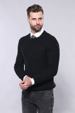 Desenli Bisiklet Yaka Siyah Triko Wessi 001