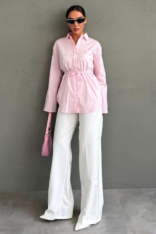 Madmext Pembe Belden Bağlamalı Oversize Cepli Gömlek Mg2798
