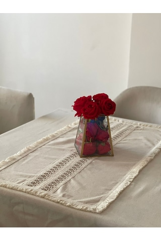 Dnc Home Tekstil Ndchome Püsküllü Ara Dantelli Runner 40 X 80 Tekli Krem