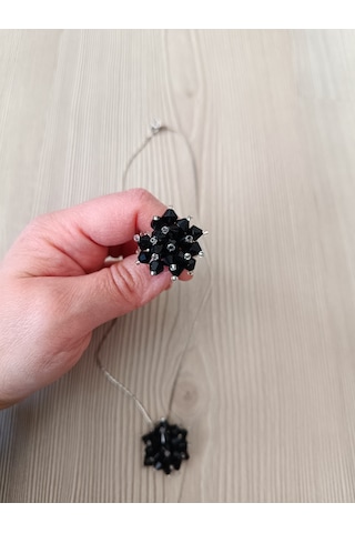 Boncuklu Siyah Tasarım Kolye Yüzük