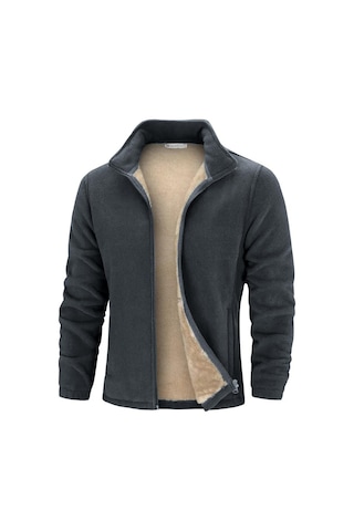 Ghassy Co. Ultra Isı Peluş Astarlı Cepli Tam Fermuarlı Erkek Polar Ceket Füme