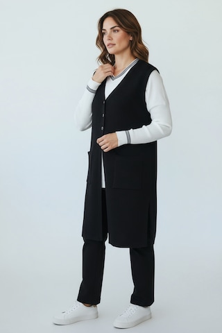 Kadın Önü 3 Düğmeli Üstten Cepli Uzun Yelek Siyah