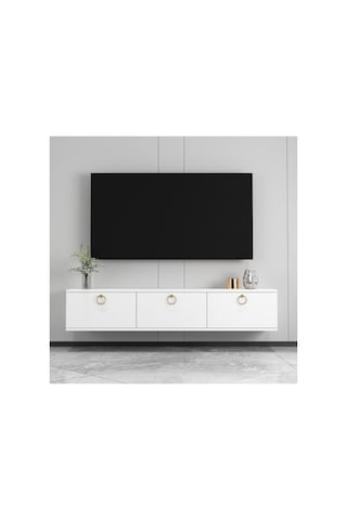 Max 150 Cm Duvara Monte Tv Ünitesi Tv Sehpası Beyaz - Altın Beyaz-beyaz