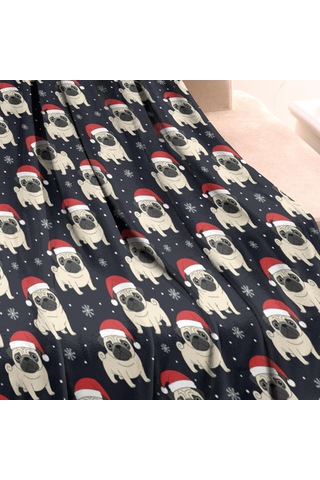 Noel Desenli 30x40 İnç Polar Battaniye, Yumuşak, Hafif Ve Kalın, Erkek, Kadın Ve Çocuk İçin Noel Pug Baba Noel