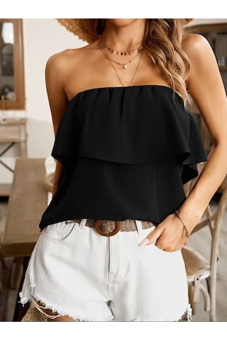 Bhrwear Kadın Omuzlardan Açık Lastikli Fırfırlı Dubai Bluz Renkli