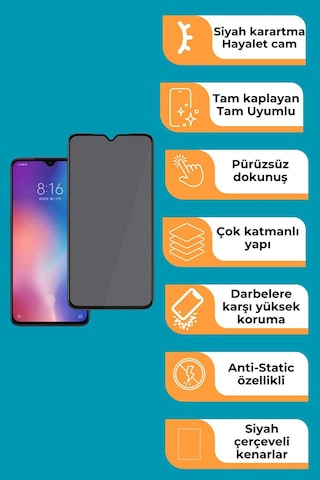 Samsung Galaxy A34 Uyumlu Tam Kaplayan Hayalet Cam Siyah Karartma Ekran Koruyucu Cam Anti-static Özellikli Siyah Çerçeveli