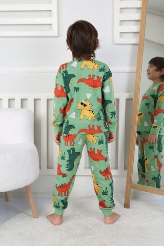 Erkek Çocuk Dino Desenli Uzun Kollu Pijama Takımı-910 Yeşil