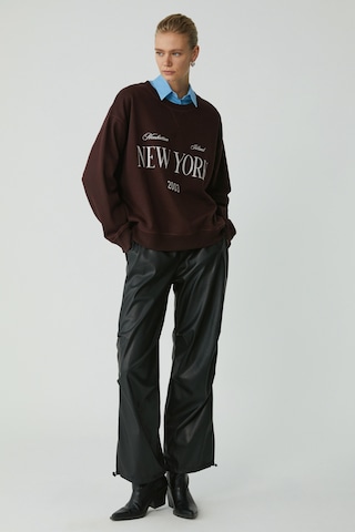 ETHIQUET PETRABB Kadın Içi Polarlı Yumuşacık Comfort Önü Nakışlı Örme Bordo Büyük Beden Sweatshirt