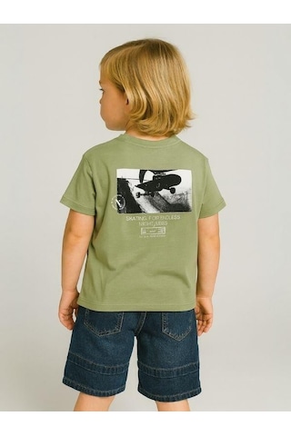 Jack Lions Erkek Bebek Pamuklu Sırtı Baskılı Skate T-shirt-15702 Yeşil