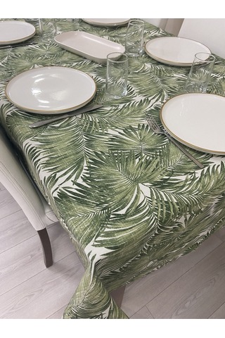 Sıvı Geçirmez Dertsiz Masa Örtüsü Yeşil Bambu Desenli