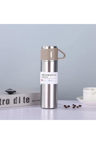 Bardaklı Paslanmaz Çelik Termos 500 Ml Sızdırmaz Kapak, 12 Saat Sıcak & Soğuk Metalik