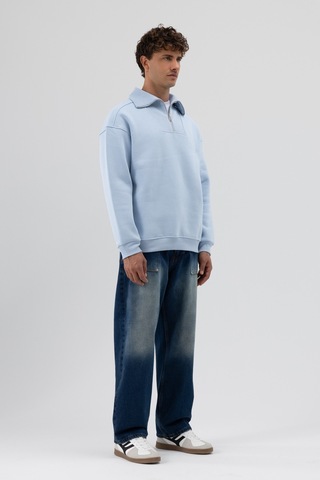 Vamos Basic Fermuarlı Dik Yaka Sweatshirt Bebe Mavi