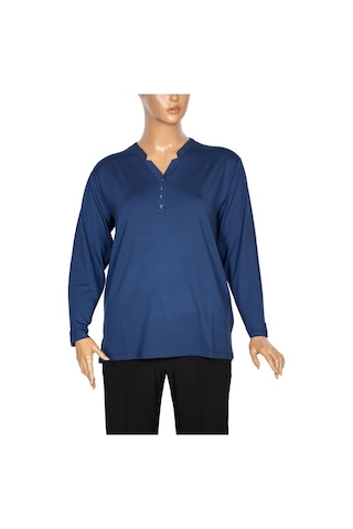 Cimariva Kadın Neval Büyük Beden V Yaka Taşlı Indigo Bluz