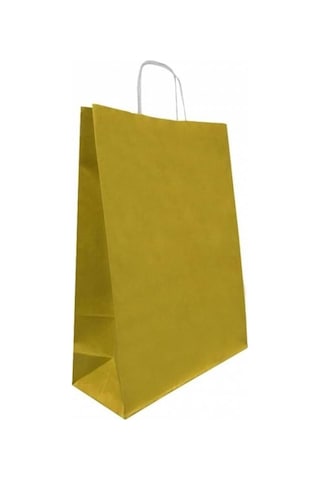 Büküm Saplı Kraft Kağıt Karton Hediyelik Çanta Poşet Torba Altın 5'li 25 x 31 CM
