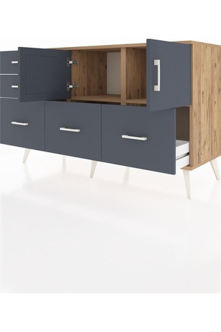 Kronos Konsol 2 Raflı 5 Çekmeceli 2 Kapaklı 132x59x83 Çam-antrasit/antrasit Atlas Çam