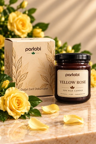 Sarı Gül Kokulu Mum %100 Soya Wax Amber