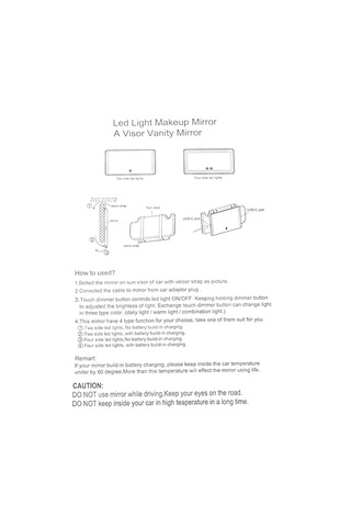 Araba Siperliği Makyaj Aynası 3 Işık Modlu Şarj Edilebilir