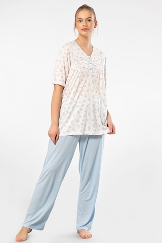 Türen 3369 Kadın Büyük Beden Kısa Kollu Pijama Takım-mavi Mavi