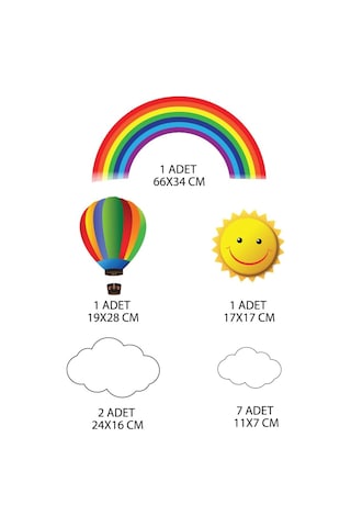 Rengarenk Gökkuşağı, Uçan Balon, Güneş Ve Bulutlar Duvar Sticker Seti - Bebek Ve Çocuk Odası De
